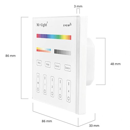 Touch Panel 4-zone RGBWW wandpaneel op stroom