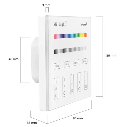 Touch panel wandbediening draadloos RGB en RGBW op stroom