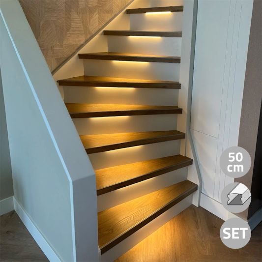 Trapverlichting COB led strip Warm Wit 50 CM – Complete set inclusief profiel