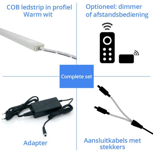 Trapverlichting COB led strip Warm Wit 50 CM – Complete set inclusief profiel