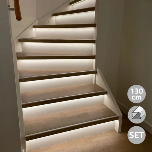 Trapverlichting Led strip Helder Wit 130 CM – Complete set inclusief profiel