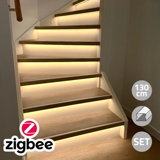 Trapverlichting Zigbee led strip Warm Wit 130 cm - Complete set inclusief profiel