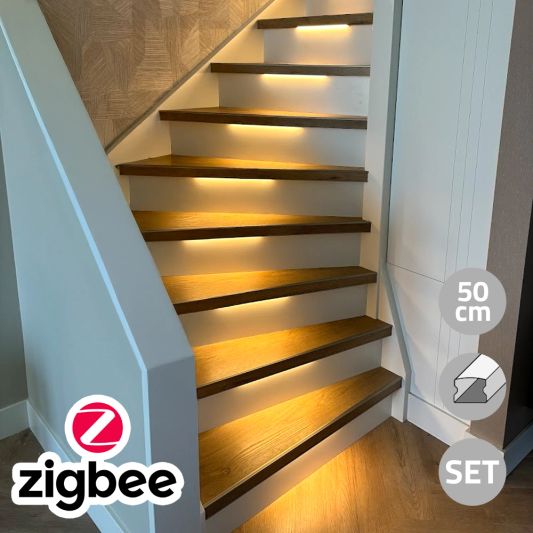 Trapverlichting Zigbee led strip Warm Wit 50 cm - Complete set inclusief profiel