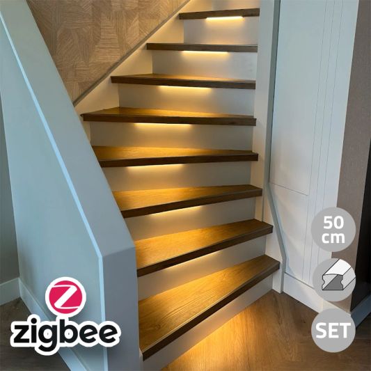 Trapverlichting Zigbee led strip Warm Wit 50 cm - Complete set inclusief profiel