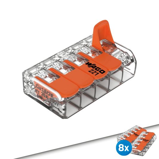 Wago connector 5-weg lasklem set 8 stuks