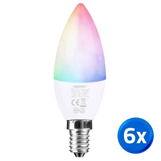 Wifi led kaarslamp RGBWW 4W E14 fitting voordeelset van 6