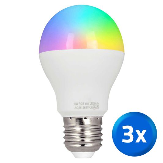 WIFI LED lamp RGBW 6W E27 fitting voordeelset van 3