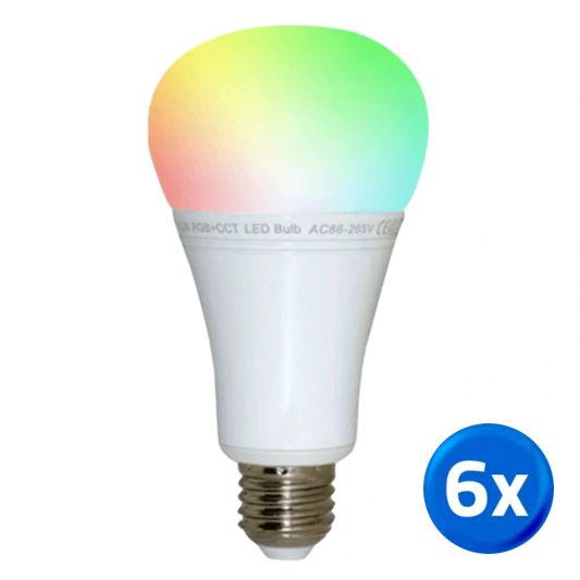 Wifi LED lamp RGBWW 12 Watt E27 fitting voordeelset van 6