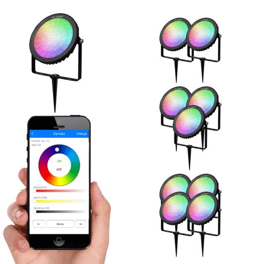 Wifi set met 1-4 RGBWW Wifi led tuinspots 15 Watt