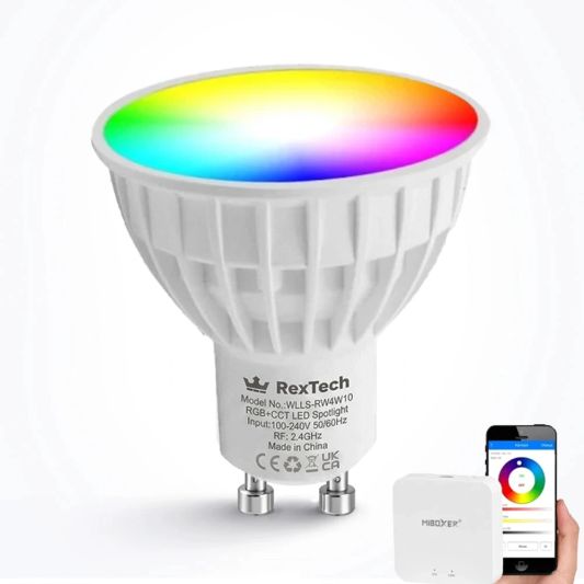 Wifi set met 1 tot 4 RGBW Led spots 4W GU10 fitting
