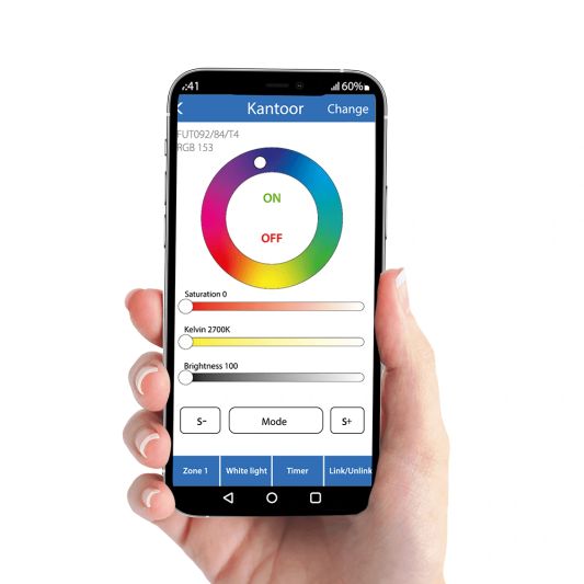 Wifi set met 1 tot 4 RGBW Led spots 5W GU10 fitting