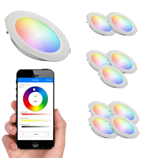 Wifi set met 1 tot 4 RGBWW led inbouwspots 12 Watt