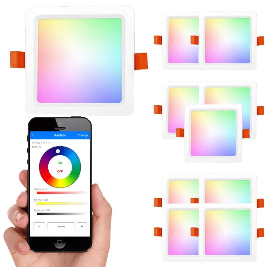 Wifi set met 1 tot 4 RGBWW led vierkante downlights 9 Watt
