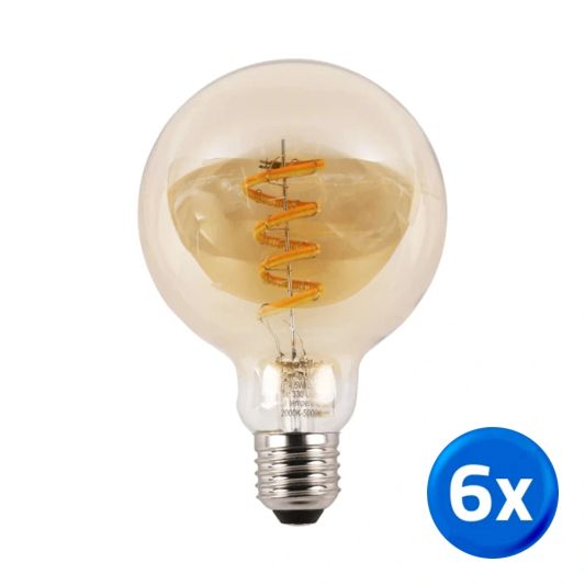 Zigbee E27 spiraal filament lamp Dual White G95 amberkleurig - voordeelset van 6