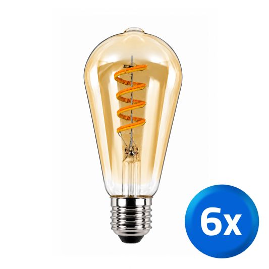Zigbee E27 spiraal filament lamp Dual White ST64 amberkleurig - voordeelset van 6
