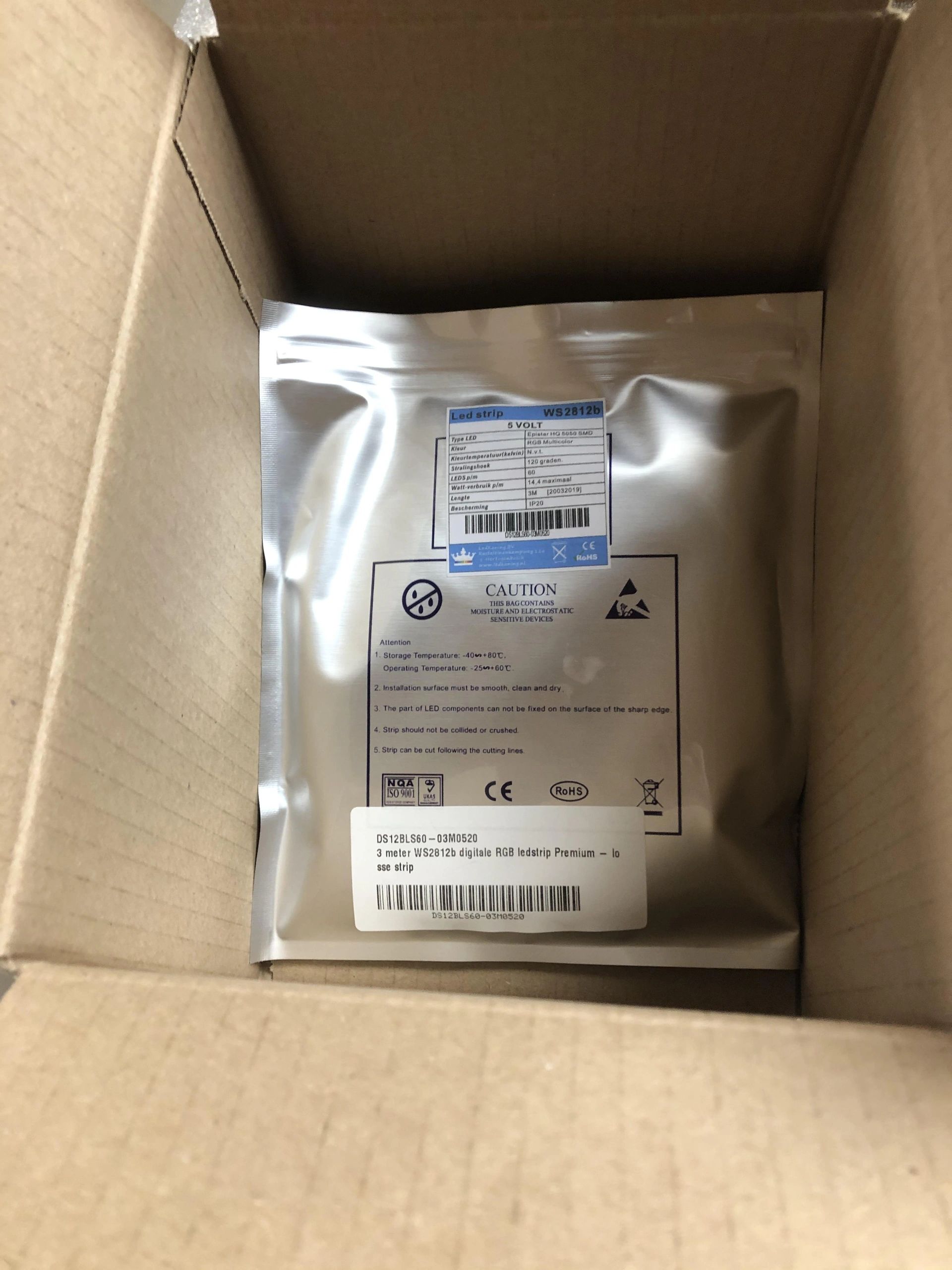 5 meter WS2812b digitale RGB ledstrip Premium - losse strip